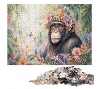 500 Pieces Wooden Jigsaw Puzzle for Adults, Flower Monkey Painting Art | Border-first building: a clear section-by-section approach during indoor leisure.