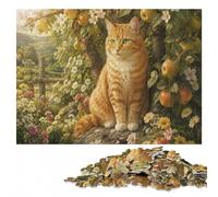500 Pieces Wooden Jigsaw Puzzle for Adults, Ginger Cat in Apple Tree | A hands-on home pastime: an activity that can be paused and resumed on weekends.