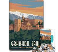500 Pieces Wooden Jigsaw Puzzle for Adults, Granada, Spain - The Alhambra | Year-end puzzle gift for adults with quiet evening activity in spare time.