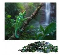 500 Pieces Wooden Jigsaw Puzzle for Adults, Green Chameleon on Tree Bark | Shared puzzle time: a clear section-by-section approach over several sessions.