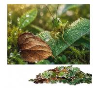 500 Pieces Wooden Jigsaw Puzzle for Adults, Green Grasshopper on Leaf | Puzzle for Adults: easy-to-see colour differences for piece grouping at your own pace.