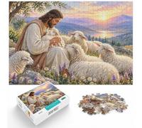 500 Pieces Wooden Jigsaw Puzzle for Adults, Jesus Christ Shepherding Sheep | A hands-on home pastime - focused tabletop leisure alone or together.