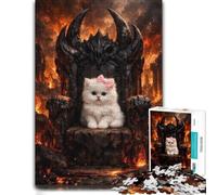 500 Pieces Wooden Jigsaw Puzzle for Adults, Kitten on a Throne of Fire | For home use: Adult Jigsaw Puzzle: screen-free New Year present, screen-free home activity.