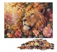 500 Pieces Wooden Jigsaw Puzzle for Adults, Lion surrounded by flowers | A screen-free tabletop activity: easier piece organisation in spare time.