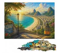 500 Pieces Wooden Jigsaw Puzzle for Adults, Rio de Janeiro Beach Scene | Image-area sorting - easier piece organisation on quiet evenings.