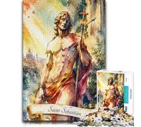 500 Pieces Wooden Jigsaw Puzzle for Adults, Saint Sebastian Watercolor Art