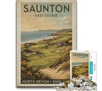 500 Pieces Wooden Jigsaw Puzzle for Adults, Saunton East Course Golf Poster | Adult Puzzle - tabletop puzzling for hands-on indoor leisure at home.