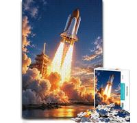 500 Pieces Wooden Jigsaw Puzzle for Adults, Space Shuttle Launch Sunset | Adult Puzzle - puzzle activity for spare time during indoor leisure.