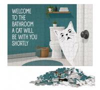 500 Pieces Wooden Jigsaw Puzzle for Adults, Welcome to the Bathroom Cat Art | Border-first building: a clear build method during indoor leisure.