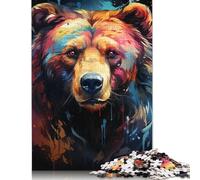 500 Pieces Wooden Jigsaw Puzzle Psychedelic Bear Puzzles Adults Jigsaws Puzzles Toys Great Christmas And Birthday Gifts for Family 500pcs (52x38cm)