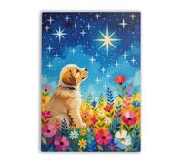 500 Pieces Wooden Puzzle for Adults Puppy Gazing at Starry Sky in Flower Interesting Parent-Childs Family Entertainment Leisure Fun Interactive Wooden