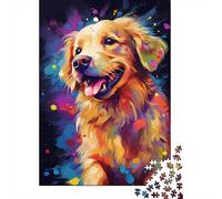 500 Pieces Wooden Puzzles for Adults Colorful Artistic Golden Retriever Jigsaws Family Game Puzzle Gifts for Friend 500pcs (52x38cm)