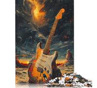 500 Pieces Wooden Puzzles for Adults Guitar on The Moon Jigsaws Family Game Puzzle Gifts for Friend 500pcs (52x38cm)