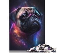 500 Pieces Wooden Puzzles for Adults Space Colour Pug Jigsaws Family Game Puzzle Gifts for Friend 500pcs (52x38cm)