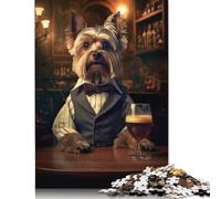 500 Pieces Yorkshire Terrier in Pub Jigsaw Puzzles for Adults Wooden Puzzles for Adults Puzzles Learning Educational Toys 500pcs (52x38cm)