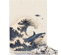 500 Piece'Shark in Japan Great Wave Jigsaw Puzzles for Adults And Wooden Puzzle for Puzzles Lovers 500pcs (52x38cm)