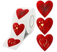 500 Red Heart Shape 1.5" With special Gold Foil Stickers | 3 Different Designs in one roll | Suitable for Theme Party Decorations , Envelope Sealing