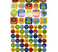 500 Reward Stickers for Kids - Assorted Motivational Stickers with Smiley Faces, 100%, Great Work, Super Star & More - Behaviour Chart Stickers for Teachers & Parents