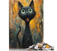 500 Screaming Black Cat Creative Square Jigsaw Puzzles for Adults, Wooden Puzzles Unique Challenge Games 500pcs (52x38cm)
