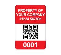 500 Serialised QR Code Asset Tag Labels Custom Stickers- Red. 40mm x 28mm Permanent Vinyl Labels
