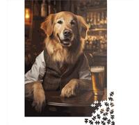 500-teiliges Golden Retriever-Puzzle an der Bar, für Erwachsene & Holzpuzzles, Lernspiel für Kinder, 500 Teile (52 x 38 cm)