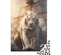 500-teiliges weißes Tiger-Puzzle aus Holz, Lernspiel für Erwachsene, 500 Teile (52 x 38 cm)