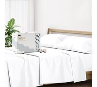 500 Thread Count 100% Cotton Sheet White King Sheets Set, 4-Piece Long-Staple Combed Pure Cotton Best Sheets for Bed, Cooling, Soft & Silky Sateen Weave Fits Mattress Upto 18'' Deep Pocket
