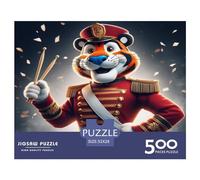 500 Tiger Drumming Creative Square Jigsaw Puzzles for Adults, Wooden Puzzles Unique Challenge Games 500pcs (52x38cm)
