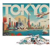 500 Tokyo Skyline Adventure Creative Square Jigsaw Puzzles for Adults, Wooden Puzzles Unique Challenge Games 500pcs (52x38cm)
