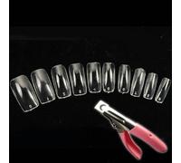500 Transparent French False Acrylic Artificial Full Nail Art Tips + Pink Acrylic Nail Clipper/Cutter