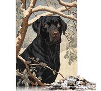500 Vintage Black Labrador Creative Square Jigsaw Puzzles for Adults, Wooden Puzzles Unique Challenge Games 500pcs (52x38cm)