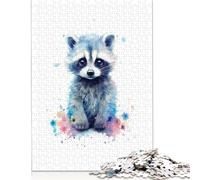 500 'Watercolor Baby Raccoon Creative Square Jigsaw Puzzles for Adults, Wooden Puzzles Unique Challenge Games 500pcs (52x38cm)