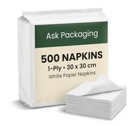 500 White Paper Napkins 30 x 30 cm Unfolded, Soft and Absorbent 1-Ply Disposable Serviettes Tissues for Parties, Catering, Cafés, BBQs, Events, Cocktails, Dinner and Family Meals, Bulk Pack