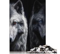 500 White Wolf And Black Wolf Creative Square Jigsaw Puzzles for Adults, Wooden Puzzles Unique Challenge Games 500pcs (52x38cm)