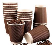 500 x 12oz Brown Ripple Paper Cups - Strong 3-PLY Disposable Insulated Coffee Cups - Leak-Proof Recyclable Drinking Cups for Hot Drinks, Tea, Coffee and Beverages