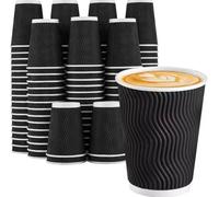 500 x 12oz Ripple Black Kraft Paper Cups - Strong Triple Wall Disposable Insulated Coffee Cups - Leak-Proof Recyclable Drinking Cups for Hot and Cold Drinks, Tea, Coffee and Beverages (12 oz 500 Pack)