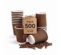 500 x 12oz Ripple Brown Kraft Paper Coffee Cups - Strong 3-PLY Disposable Insulated Coffee Cups - Leak-Proof Recyclable Drinking Cups for Hot Drinks, Tea, Coffee and Beverages