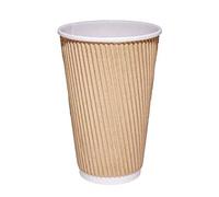 500 x 16oz / 500ml Kraft Brown Triple Walled Disposable Coffee Paper Ripple Cups
