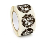 500 x 25mm Round Coconut Barista Stickers - Coffee & Tea Cup Marking Labels - Coffee Shop, Café & Takeaway Drink Identification Roll
