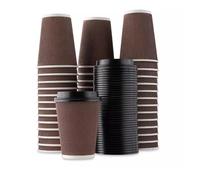 500 x 8oz Ripple Coffee Cups with 500 LiDS - Brown Kraft Triple-Wall Insulated Paper Cups | Leak-Proof Recyclable & Disposable Takeaway Cups for Hot Drinks Tea & Coffee 500 Pack 8 OZ