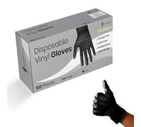 500 x Black Premium Disposable Gloves | Double Thickness | Vinyl Gloves Disposable | Latex free Gloves | Powder Free Gloves | Black Gloves Disposable | (Large, 5 Packs of 100)