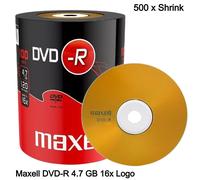 500 x Maxell DVD-R 16x Capacity 4.7GB Recordable 120 Min Blank DVD Discs Shrinks