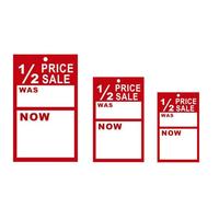 500 X Medium 1/2 Price was/Now, Cards Tagging Gun Hanger Swing Tickets - Size :- Medium - 9.5cm (L) x 5.5cm (W)