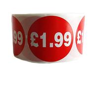 500 x RED Sign SELF Adhesive Stickers Sticky Labels Swing Labels for Retail Price Display Price of (50p, 99p, £1, £2, £3, £4 Upto £50) (RED Sticker, £1.99p X 1 Roll 500 Sticker)