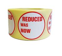 500 x RED Sign SELF Adhesive Stickers Sticky Labels Swing Labels for Retail Price Display Price of (50p, 99p, £1, £2, £3, £4 Upto £50) (RED Sticker, Reduced was/Now X 1 Roll 500 Sticker)