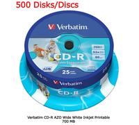 500 x Verbatim Blank CD-R 52x White CD Printable 700MB 80Mins Discs in Spindle