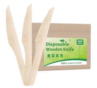 500 x Wooden Knives Disposable (16.5cm / 5x100 Pack) - Premium Quality Eco Friendly Birchwood Wooden Cutlery for Party, Picnic, Camping - Biodegradable 100% Natural Utensils Christmas Home Office