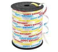 500 Yards Happy Birthday Printed Crimped Curling Ribbon Balloon String Roll Gift Wrapping Tape for Party Festival Art Craft Decoration Florist Flower Decoration Supplies