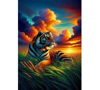 5000 Piece Jigsaw Puzzles for Adults - Animal Tiger Wheat Field - Decorative Wall Art Gift for Adults & Families - 61x41.3 inch - with Poster & Letters on Back