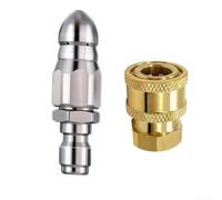5000 PSI Sewer Jetter Nozzle, Stainless Steel Sewer Jet Nozzle Set For 1/4 Inch Pressure Washer With 1 Forward Jet And 6 Rear Jets For Efficient Drain And Pipe Cleaning